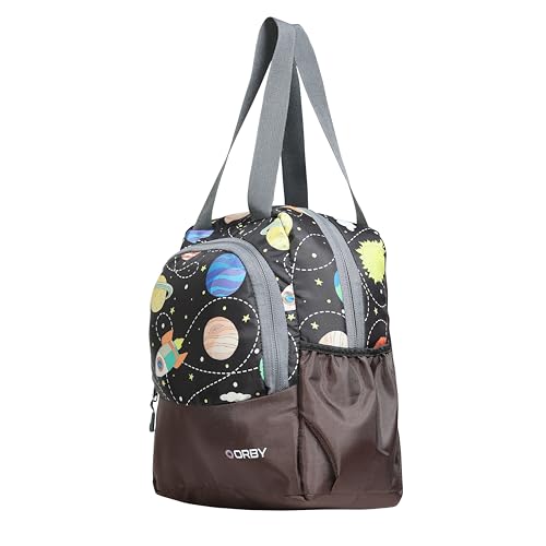 Image of ORBY Lunch Bag Galaxy Brown | Water-Repellent Durable Fabric | Tiffin Bag with Bottle Holder & Front Pocket | Strong Zipper & Spacious Meal Storage (Galaxy Pattern, Brown)
