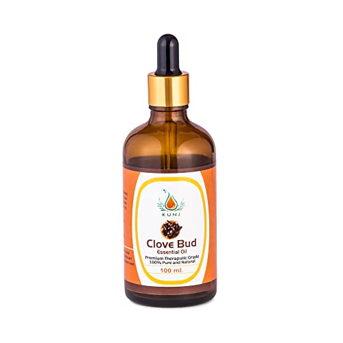 Image of KUNJ Clove Bud Oil (Syzygium aromaticum) 100ML - 100% Pure & Natural, Steam Distilled - Therapeutic Grade Oil for Natural Germ Protection, Aromatherapy & Skin Care