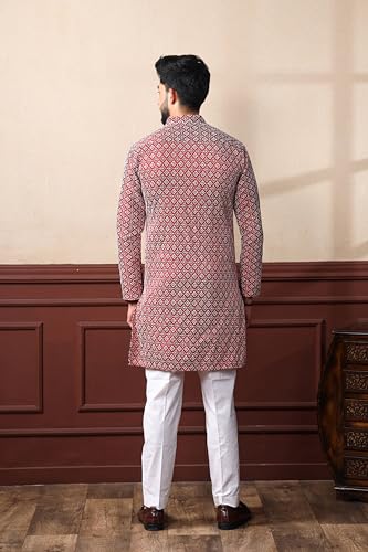 Image of ALMORA Men's Embroidered with Thread Work and Cotton Blend Only Slim Fit Kurta for Men