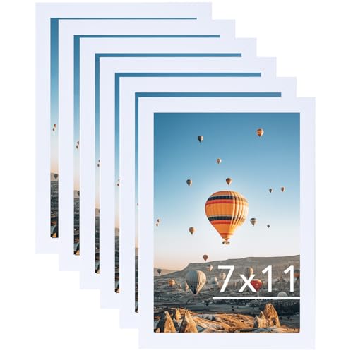 JCJMY 7x11 Picture Frame Set of 6 White for Wall Hanging or Tabletop- Wall Mounting Horizontally or Vertically, 7 x 11 Wall Gallery Poster Photo Frames for 7 by 11 Photo, 6 Pack, White