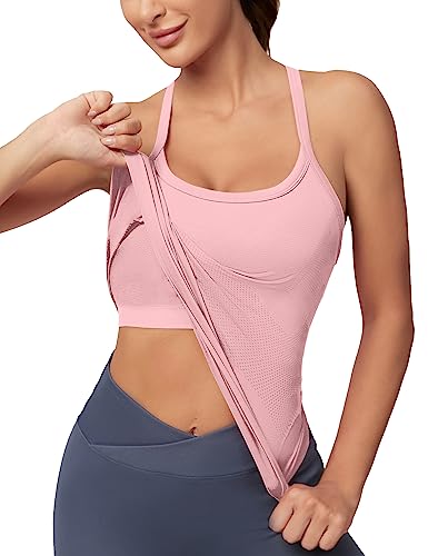 Image of MathCat Workout Tank Tops for Women with Built in Bra, Sleeveless Gym Tops Seamless Racerback Athletic Yoga Shirts