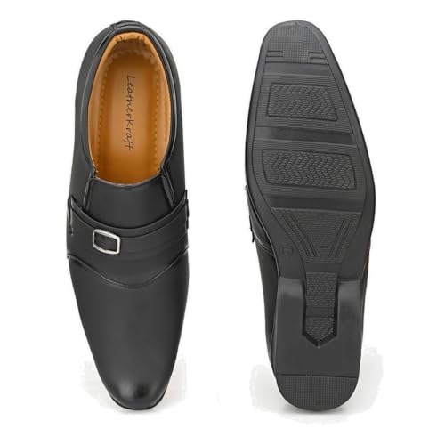 Image of Leatherkraft Formal Slip-On Shoes with Applique Detail