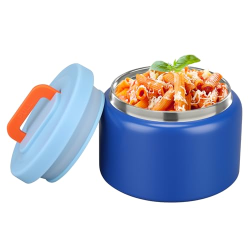 Image of PIQUEBAR 8oz Kids Thermo for Hot Food,Small Lunch Thermo Food Container Stainless Steel,Easy Open Wide Mouth Thermo for Hot Cold Food for Preschool Travel (Pure Blue)