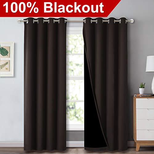 Image of NICETOWN High End Thermal Curtains, Full Blackout Curtains 84 inches Long for Dining Room, Soundproof Window Treatment Drapes for Hall Room, Brown, 52 inches Wide Per Panel, Set of 2 Panels