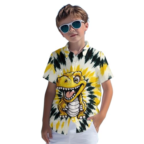 Image of Kids Tie-dye Hawaiian Shirt 80s Button Down Retro Short Sleeve Casual Beach Tropical Funny Party Outfits for Boys