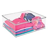 mDesign Plastic Closet Organizer Clothing Storage Box with Lid for Shirts, Sweaters, Pants - Clear