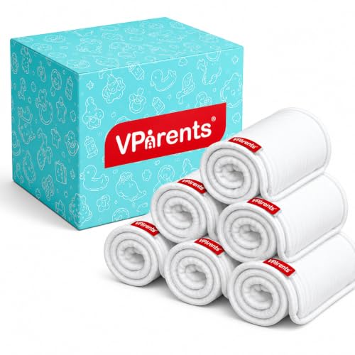 Image of VParents cloth diaper inserts for cloth diaper high absorbent 6 layer washable reusable wet free booster pads smart dry feel soaker pad baby diaper liners, Pack of 6