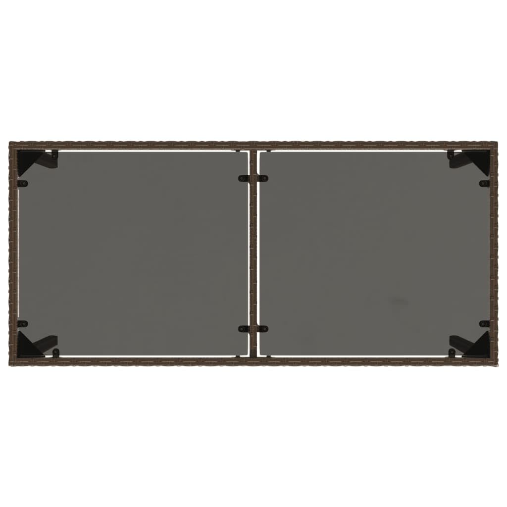 Poly Rattan stół ogrodowy ze szklanym blatem, brązowy, 115 x 54 x 74 cm, na taras i do ogrodu, malowana proszkowo rama stalowa