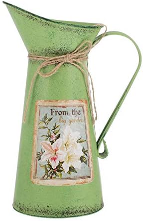 GANAZONO Flower Bucket Rustic Flower Vase Pitcher Shabby Chic Watering Can Bucket Light Green Metal Jug for Home Farmhouse Decorative Vase Flower Arrangement Container Rustic