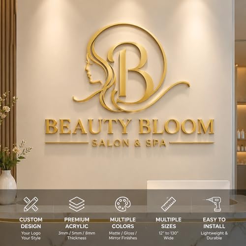Image of Custom Acrylic Business Logo Sign, 3D Laser Cut Wall Letters for Office