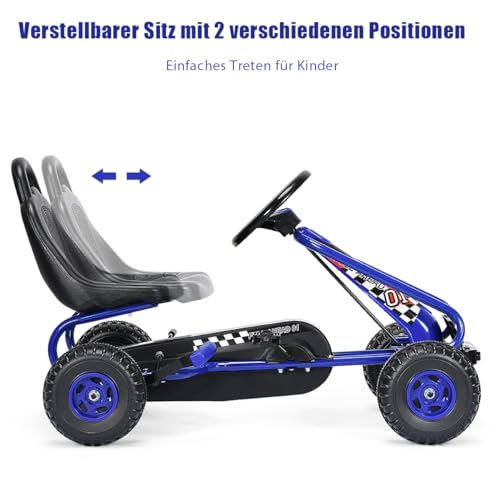SOARS Gokart, Tretauto mit verstellbarem Sitz & Fußpedal, Go Kart mit Handbremse, Kinderspielfahrzeug Vorwärts- und Rückwärtsfunktion, Kinderfahrzeug bis 30 kg belastbar, für Kinder ab 3 Jahren (Blau) – Bild 6