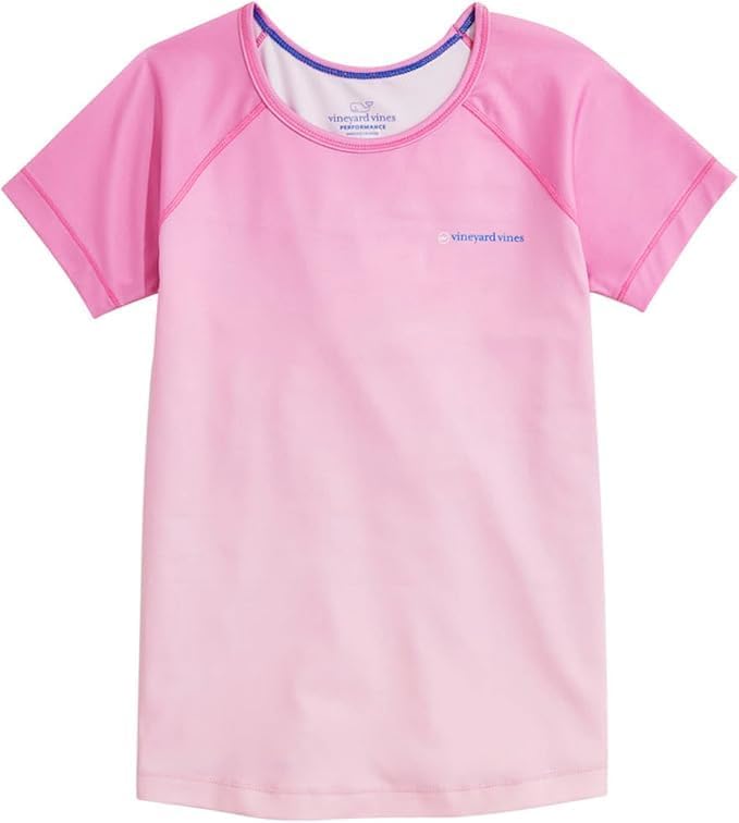 vineyard vines Girls' Ombre Short Sleeve Performance Rash Guard Tee Medium 8-10 Pink