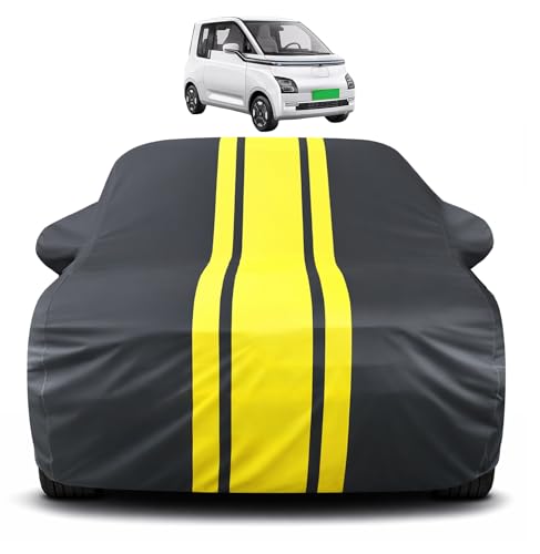 Image of Auto Hub Car Cover Compatible with MG Comet with Mirror Pocket, Soft Cotton Lining, Comet Car Cover Waterproof - Yellow-Black