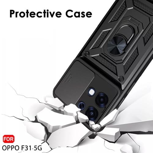 Image of TheGiftKart Tough Armor Bumper Back Cover Case for Oppo F31 5G | Sliding Camera Cover, Kickstand & Ring Holder | 360 Degree Protection Back Cover Case for Oppo F31 5G (PC & TPU, Black)