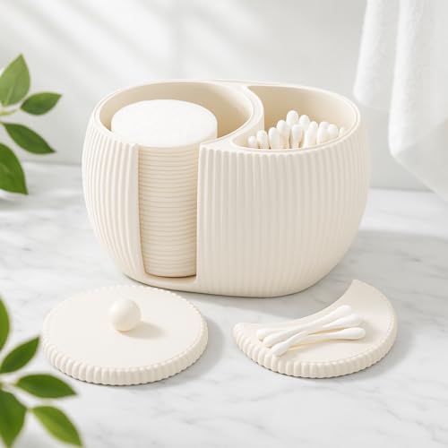 Generisch YinYang Badezimmer Organizer Aufbewahrung für Wattepads & Wattestäbchen Modernes 3DDesign mit Deckel (Weiß)