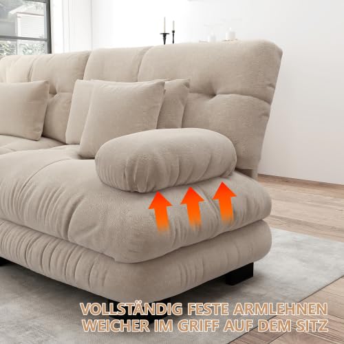Modułowa sofa z funkcją spania w kształcie litery L z 1 otomaną 3-osobową – kanapa chmurowa z szenilą, bezboneless sofa z funkcją spania i 4 poduszkami, różne kolory 313 x 145 x 81 cm