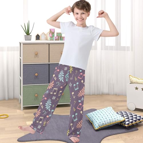Boy's Pants Music Notes and Leaf Jogger Pants Elastic Waist Long Bottoms Trousers with Pockets 6-14 Years4
