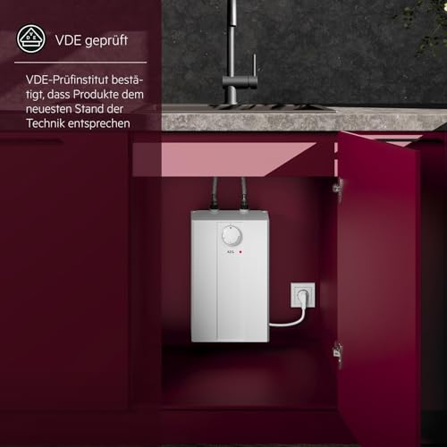 AEG druckloser Kleinspeicher Huz 5 Basis, Untertischboiler 5 Liter Niederdruck, steckerfertig, 2 kW, 222162