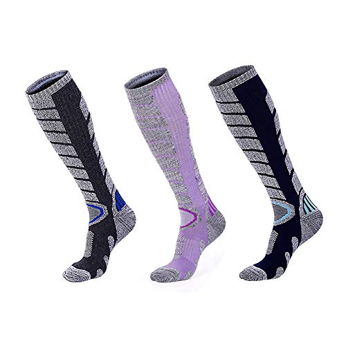 Dibikou Ski Socks 3 Pairs, High Performance Sking Snowboarding Socks in Outdoor Winter, Fit for Men and Women (Color B)