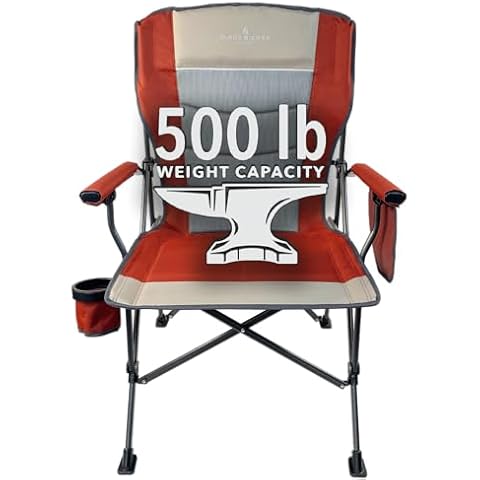 Black Sierra Equipment Camping Chair for Adults Supports 500 lbs, Oversized Beach Chair with Hard Arms, Steel Frame Durable Folding Chair, Portable Lawn Chair with Cup Holder Cover