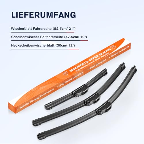 GEARMONSTER Scheibenwischer Wischerblätter Vorne + Hinten Satz Autoscheibenwischer Heckscheibenwischer Wischerblätter-Set für VW LUPO 1998-2003 (3er Set: 525mm/475mm/300mm）