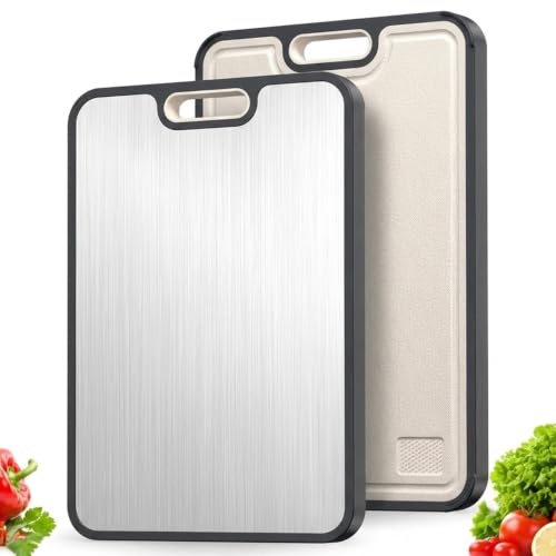 Tablas de Cortar de Titanio para Cocina, Tamaño Grande 38.6 cm × 26.4 cm, Titanio Puro/PP, Tabla de Cortar Doble Cara de Grado Alimentario, Fácil de Limpiar miniatura 1