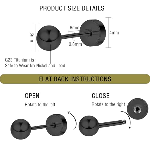 Pendientes de bola de titanio hipoalergénicos ZDE de 3 a 6 mm 2