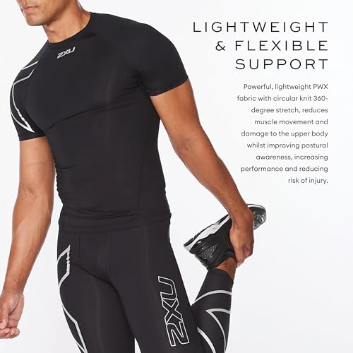 2XU Men's Core Compression T-Shirt - Enhance Performance and Recovery - Black/Silver4