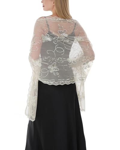 Shawls and Wraps for Evening Dresses Sparkly Butterfly Sequin Sheer Shawl Wraps for Women Wedding Gifts