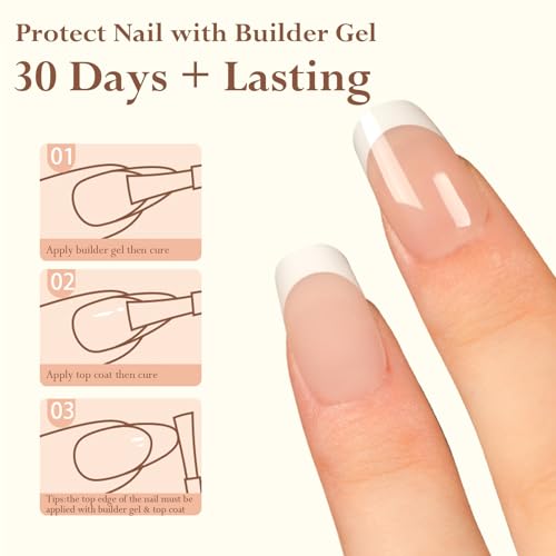 DMQ French Tip False Nails, 300Pcs French Press On Nails Short, Nude Square X-coat Fake Nails - Image 4