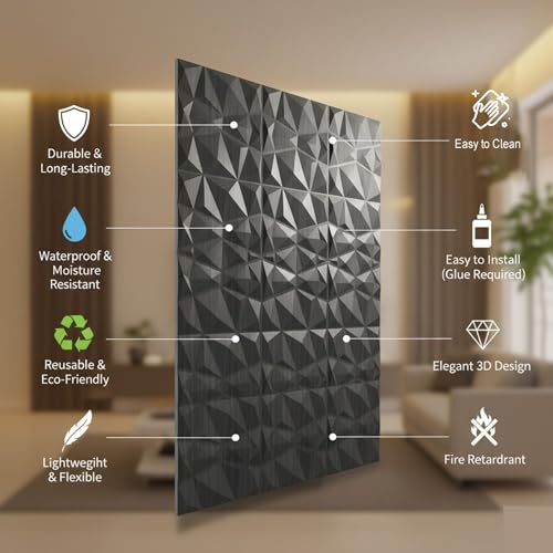 Image of Kayra Decor PVC Wall Panel - PVC Diamond Design, Grey Pine Wood Color 19.7 inch X 19.7 inch (Pack of 18) - Covers 48.51 Sq. Ft.