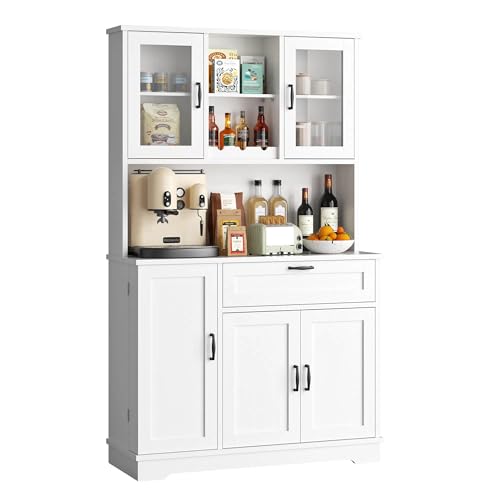 Vongrasig Tall Kitchen Pantry, Modern Kitchen Storage Canibet with Hutch