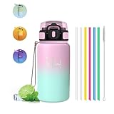 Borraccia Termica - 500 ml - Borraccia Acciaio Inox - Borracia con Cannuccia - Senza Perdite- Borracce Bambini - Mantiene Caldo per 12 Ore/Freddo 24 Ore, Termos per Scuole, Campeggio, Uffici