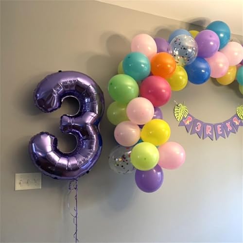 Image of 3rd Birthday Number Balloons for Kids, Self Inflating 40 Inch Purple Foil Balllons, Large Number 3 Balloons for Women 30th Birthday Party Bridal Shower Anniversary Graduation Party Decor Girl Supplies