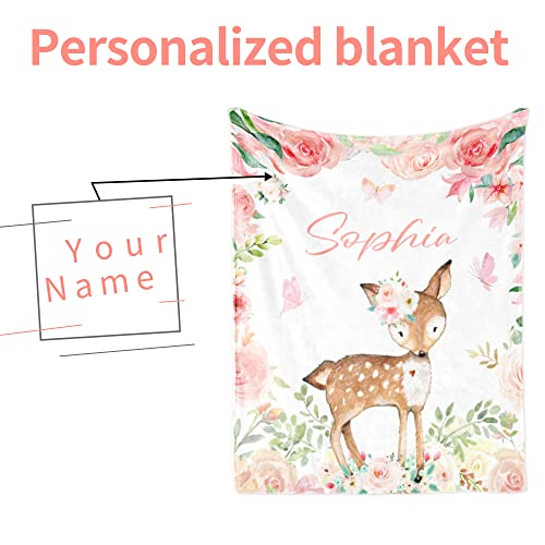 Image of Personalized Deer Blanket with Name for Girls Custom Name Blanket for Teens