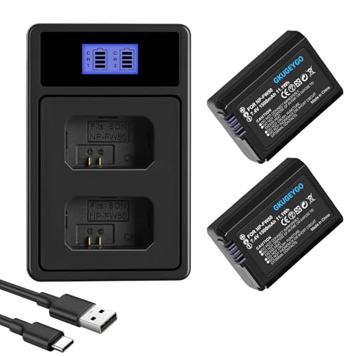 NP-FW50 Camera Battery Charger Set 2-Pack Battery Replacement and Dual Slot Charger Compatible with Sony ZV-E10 A7 A7R A7RII A7II A7SII A7S a6300 a6400 a6500 RX10 Series