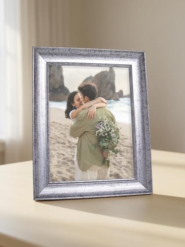 Image of GOLDEN PEACOCK 6x8 Inch Photo Frame - Antique Silver Grey Finish | Vintage Decorative Tabletop & Wall Hanging Picture Frame for Living Room, Office & Anniversary Gifting