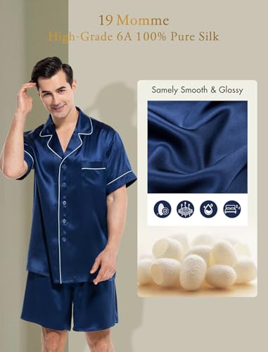 COLD POSH 100% 19MM Mulberry Silk Pajamas for Men Short Sleeve Button Up Mens Silk Pajama Set for Summer Pjs4
