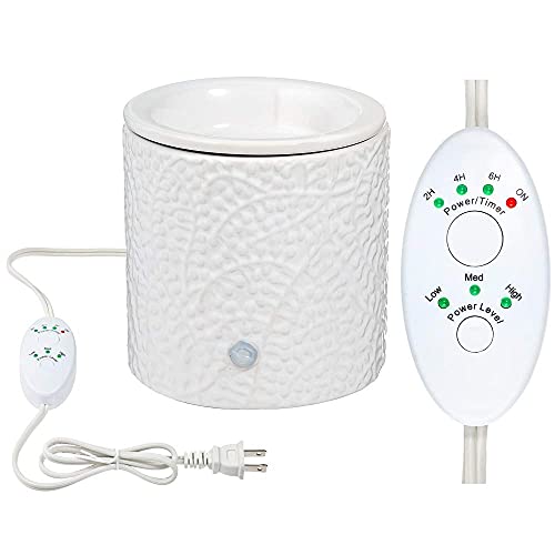 White Leaf Ceramic Candle Warmer Electric with Safety Timer | Automatic Plug in Fragrance Warmer for Scented Wax Melts, Cubes, Tarts | Air Freshener Set for Home DÃ©cor, Office, and Gifts