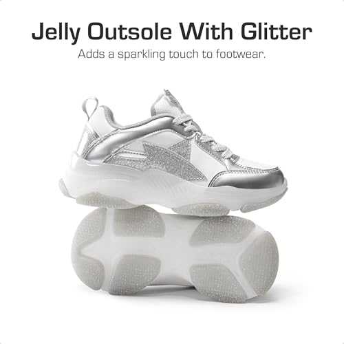 DREAM PAIRS Girls Sneakers Lace up Lightweight Sparkle StarGlow Breathable Jelly Sole Kids Walking Shoes Casual Sports2