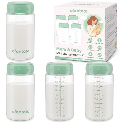 Image of afontoto Natural Baby Bottles, BPA Free Breastmilk Storage Bottle for Momcozy Breast Milk Cooler & Fridge, Wide-Neck Breastfeeding Bottles Compatible with Spectra Pump Flanges, 10oz, 4 Pack