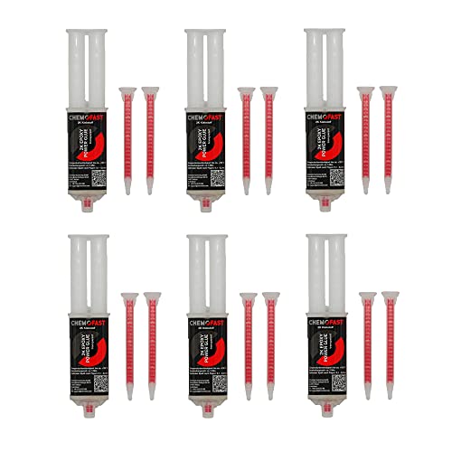 CHEMOFAST 2K Epoxy Power Glue, 2 Komponenten-Epoxidharz Kleber, Metall Stein Kunststoff, innen & außen, transparent, 6x25ml inkl. 12 Mischer