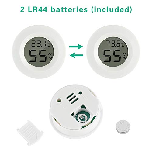 Mengshen 2-Pack Mini Fridge Freezer Thermometer,Hygrometer for Cigar Humidor,Electronic Thermometer Hygrometer,Indoor Household Embedded Thermometer,Temperature Humidity Gauge Detector,MS-UD01 White