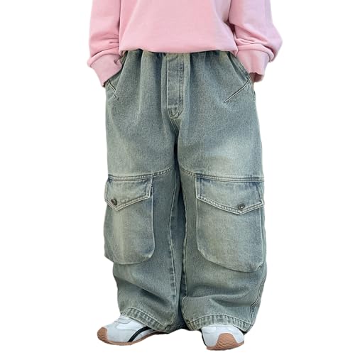 Baggy Jeans Kids Cargo Loose Fit Hip Hop Wide Leg Jeans Skater Elastic Waist Teen Baggy Pants Boys Y2K with Pockets Vintage