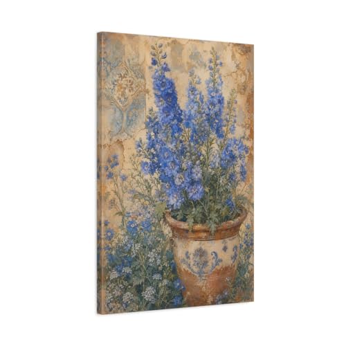 Toile delphinium bleu haut de gamme avec chassis epais de 3 cm pour séjour