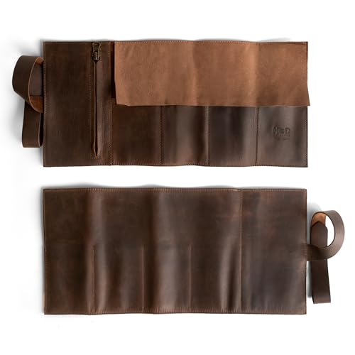 Hide & Drink, Watch Roll Organizer with Zippered Pouch, Easy Carry On Watchlover Storage, Travel Essentials Gift, Full Grain Leather, Handmade, Bourbon Brown3