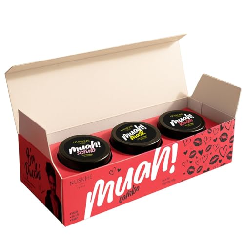 Image of Nuskhe By Paras | Muah Combo | 3-Step Lip Care Solution | Scrub | Mask | Balm | Brightens & Evens Tone | Complete Lip Care | 10gm Each | For Men & Women