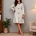 Women's Cozy Plush Nightdress Bowknot Crew Neck Front Slit Casual Solid Lightweight Nightgown Loose Fit Fashion Dress Gray-L