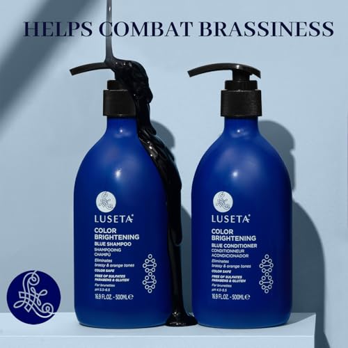 Image of Luseta Blue Shampoo & Conditioner Set for Brunette 2x16.9oz | Blue Shampoo for Brassy Hair and Brunettes, Color-Treated Hair, Reduce Orange /Copper Tones, Paraben & Gluten Free