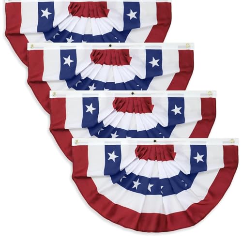 Image of 4 Pack 3x6 Feet 250th Anniversary Large American Flags Patriotic Bunting Stars Stripes 4th of July Pleated Fan USA Flag Banners Red White Blue Decorations for Outdoor Porch,Memorial Day,Independence Day Decorations